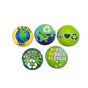 Lot of 5 Green & Yellow Small Recycle Themed Pins